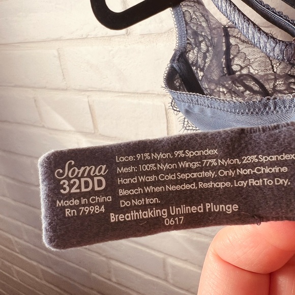 NWT Soma Breathtaking Unlined Lace Plunge Underwire Bra 32 DD Slate Blue #0389 - Picture 7 of 14